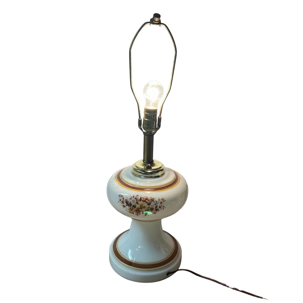 Vintage Cottage Core Parlor Glass‎ Lamp Base MidCentury Floral Painted TESTED